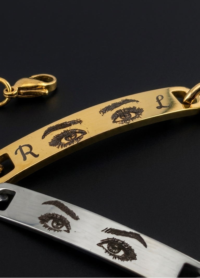Detail aufnahme augen armbänder Gravur foreverengraved