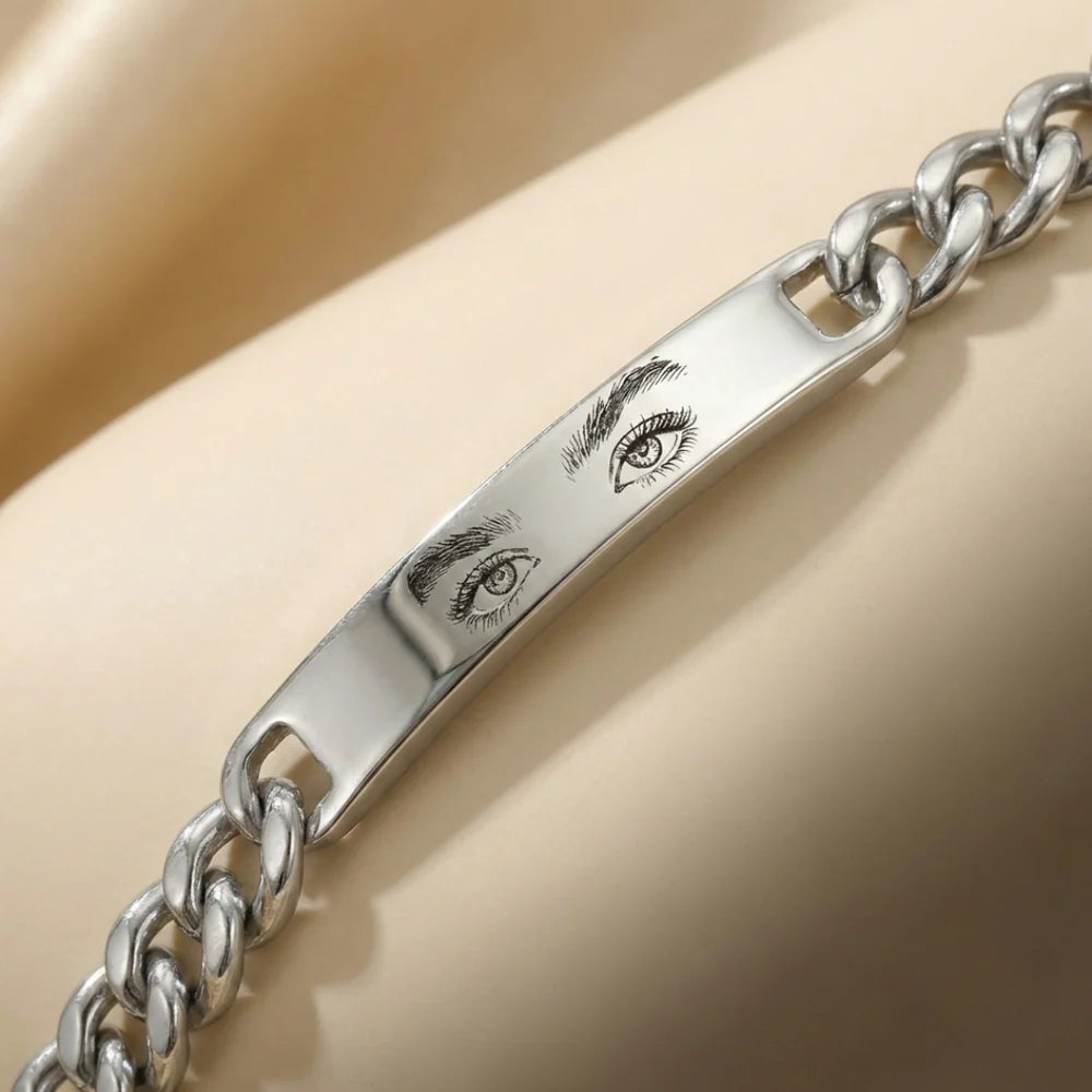 Herren Augen Armband Silber, Hochwertige Augen Gravur