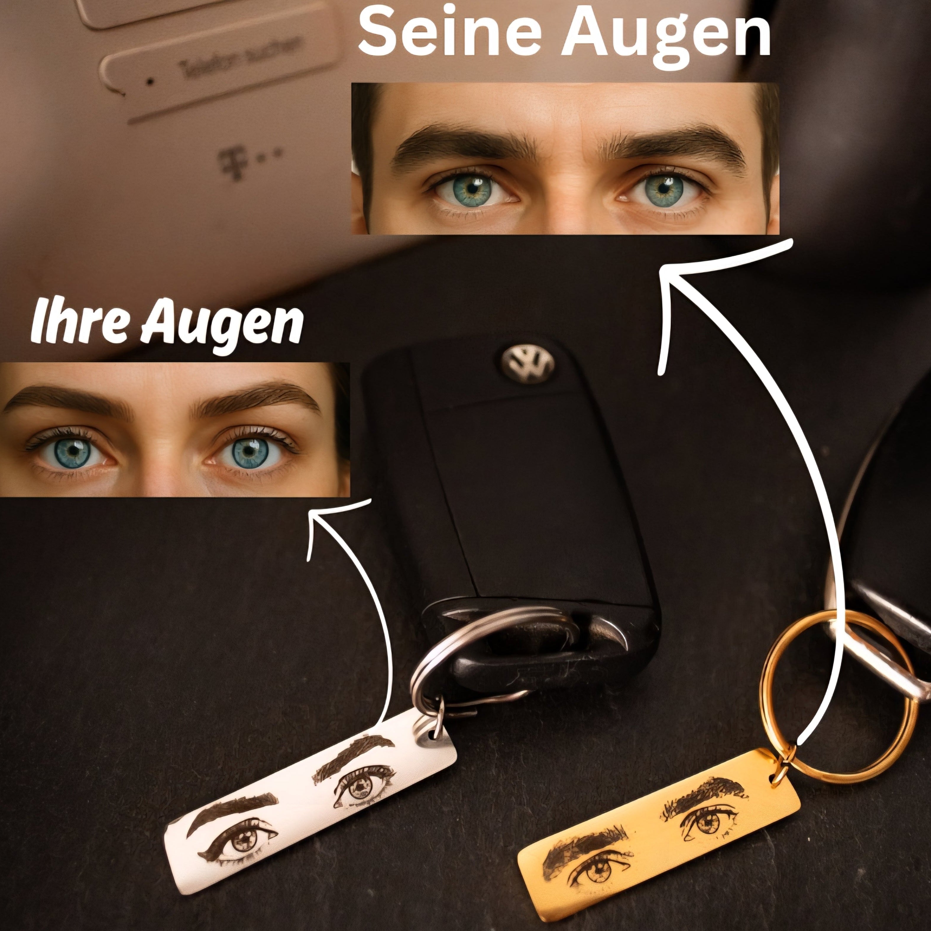 Personalisierte Augen-Schlüsselanhänger aus Edelstahl