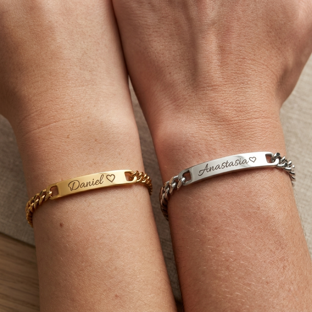 Gravur Namens Armbänder, Couplearmbänder in Gold und SIlber