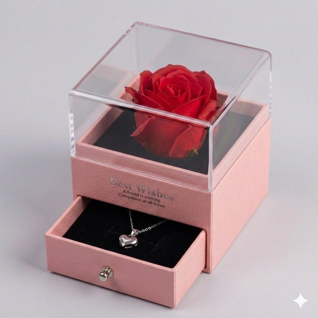 Geschenkbox mit Rose in Rosa