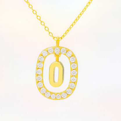 Kette mit Anhänger aus 925er Sterling-Silber, verschiedene Buchstaben im Strasskreis, 45cm