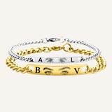 Goldenes Partnerarmband aus Edelstahl mit personalisierter Gravur