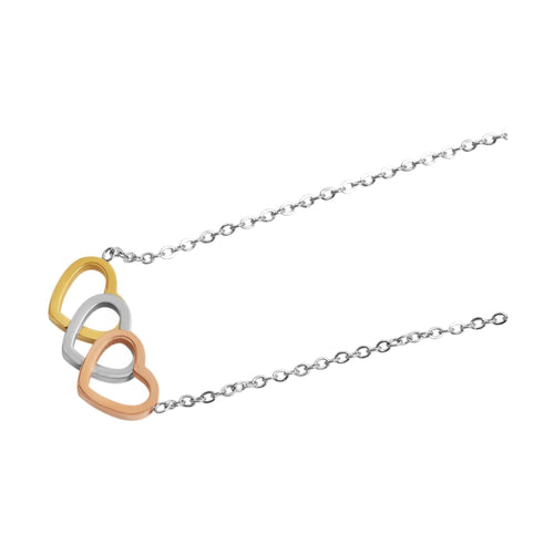 Akzent Halskette „Aurelia“ mit Herzanhängern – Edelstahl, Tricolor ❤️✨ Foreverengraved