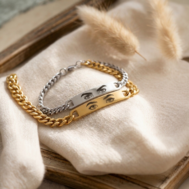 Augen-Partnerarmband mit Gravur – 2er Set aus Edelstahl