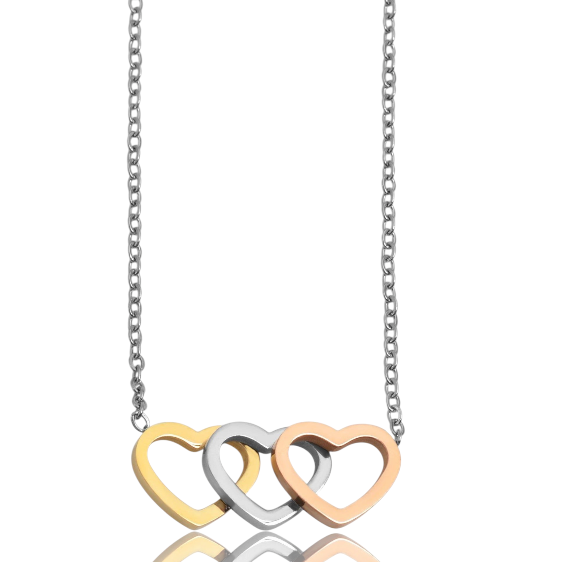 Akzent Halskette „Aurelia“ mit Herzanhängern – Edelstahl, Tricolor ❤️✨