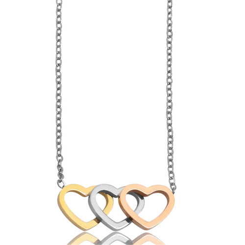 Akzent Halskette „Aurelia“ mit Herzanhängern – Edelstahl, Tricolor ❤️✨ Foreverengraved