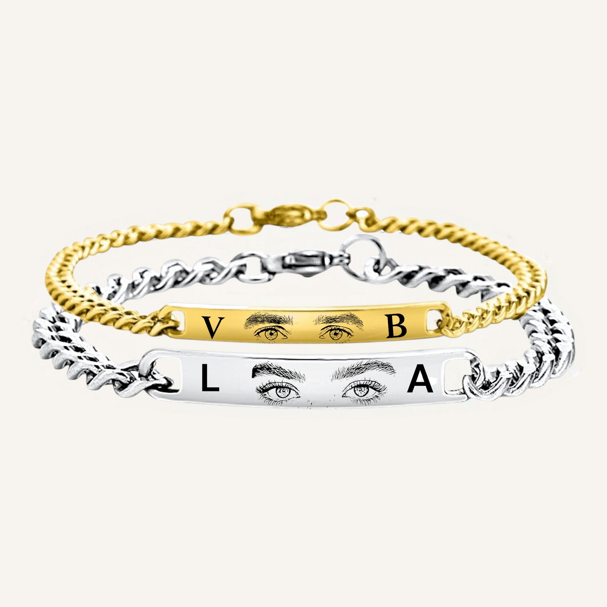 Silbernes Partnerarmband aus Edelstahl mit Gravur